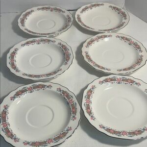 Elegant Floral Saucer  Set  of 6 Cream and Pink